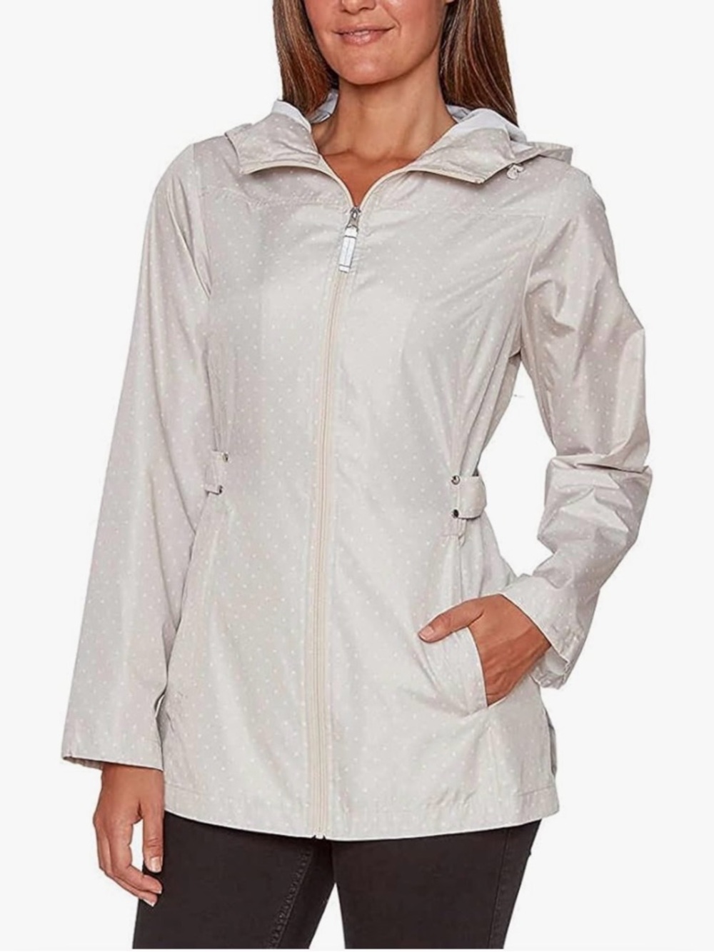NWOT Jones New York Beige Polka Dot windbreaker hoodie. Sz L